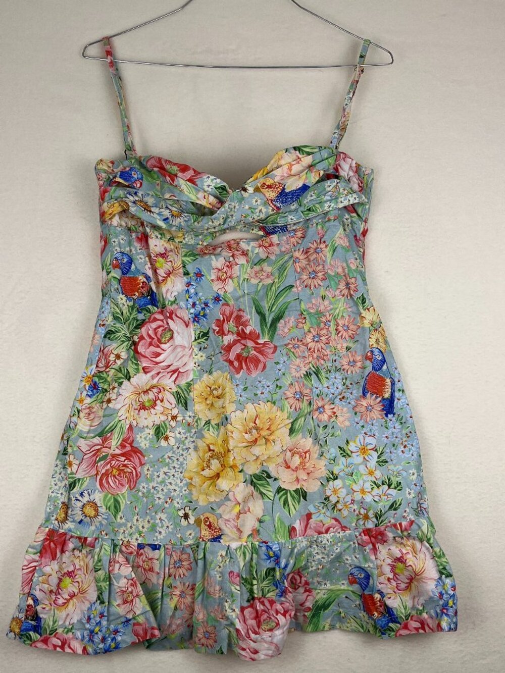 Farm Rio Tropical Floral Mini Dress Smocked Back Ruffle Hem Size PP
